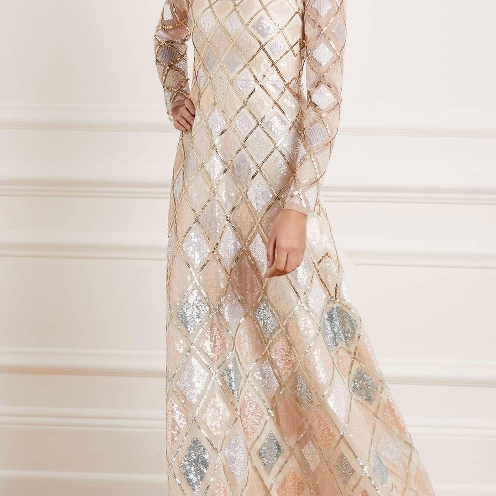 Needle & Thread Sequin Diamond Gown in moonscape